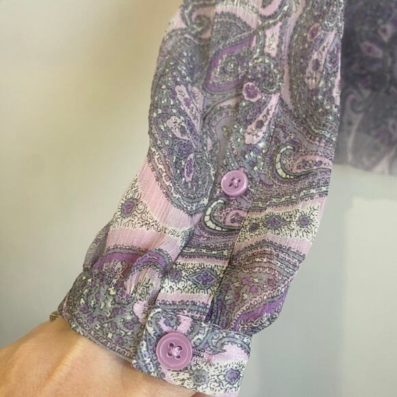 Express Design Studio Y2K Purple Paisley 100% Silk Button Up Blouse Size M - Picture 10 of 10